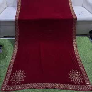 Elegant Red velvet shawl with stones work